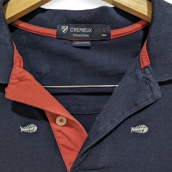 Cremieux 38 Cotton Short Sleeve Blue Polo Shirt Mens Size Large Fishbone Pattern - Picture 3 of 5